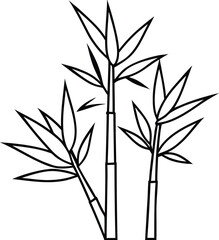 Obraz premium Minimalist bamboo stalks with leaves line art vector