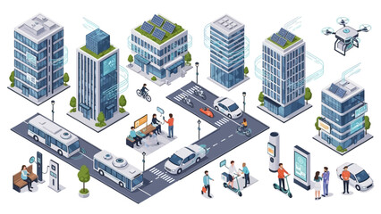 Isometric Smart City Illustration with Modern Buildings and Transportation. © chriesenda