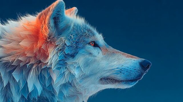 Majestic Wolf Profile in Abstract Blue Background