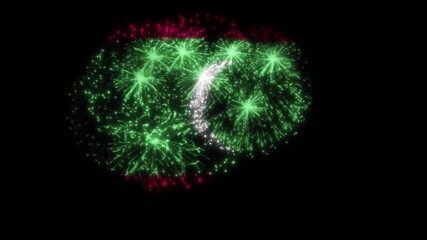 Maldives Flag Fireworks Animation Celebration Effect, National Flag Shaped Fireworks Display Isolated on Black Background, Festive Independence Day Motion Graphics