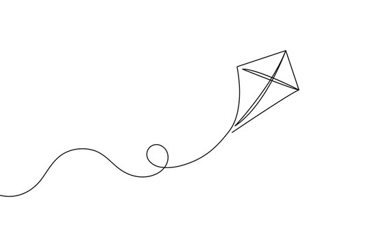 Continuous  one line art of a kite with string in minimalist outline style for logo or icon