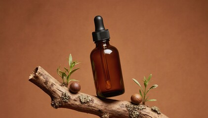 Glass dropper bottle with natural extract or essence like nut oil 