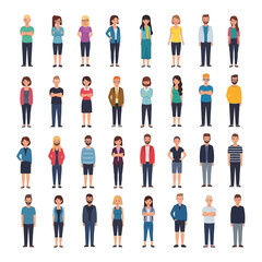 A large collection of diverse cartoon people standing in rows, representing different ages, genders, and styles.