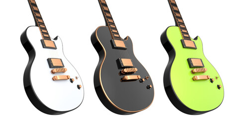 Set of electric acoustic guitar isolated on white transparent background.