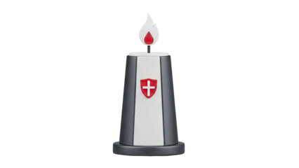 3D Candle with Swiss cross emblem and flame on transparent background