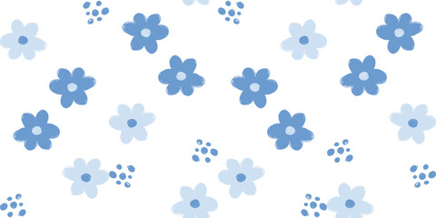 Blue daisy flower scattered pattern with navy blue accents