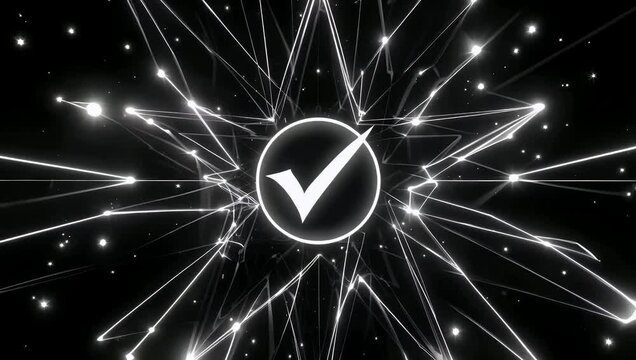 High resolution 4K animated starburst stroke forming check mark symbol emphasizing motion crisp detail visual clarity business productivity creative stock 