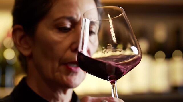 Sommelier Examining Red Wine Aroma, Professional Wine Tasting and Assessment