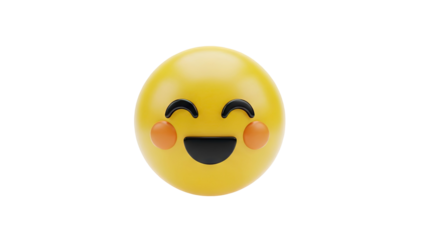 3D Happy emoji face with blushing cheeks on transparent background