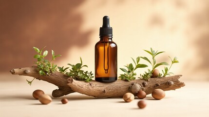 Glass dropper bottle with natural extract or essence like nut oil 
