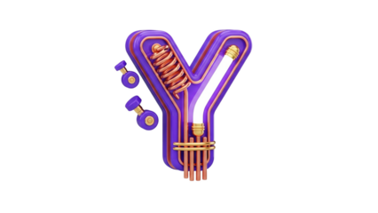 3D Letter Y Lightbulb Lamp with Mechanical Elements on transparent background