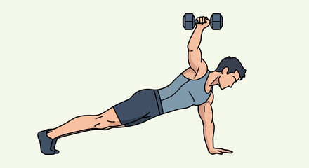 Man Doing Dumbbell Exercise in Plank Position.