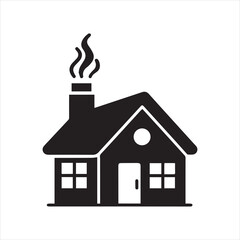 winter cabin chimney smoke icon vector illustration