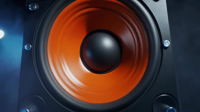 Powerful Subwoofer Speaker Bass Vibration on Dark Stage