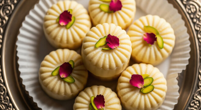 Exquisite Indian Peda Sweet Delicacies on Ornate Plate