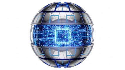 Glowing Blue Circuit Board Sphere Technology.