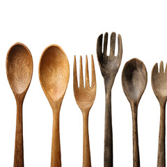 Elegant Wooden Spoons and Forks Arranged on Dark Textured Background