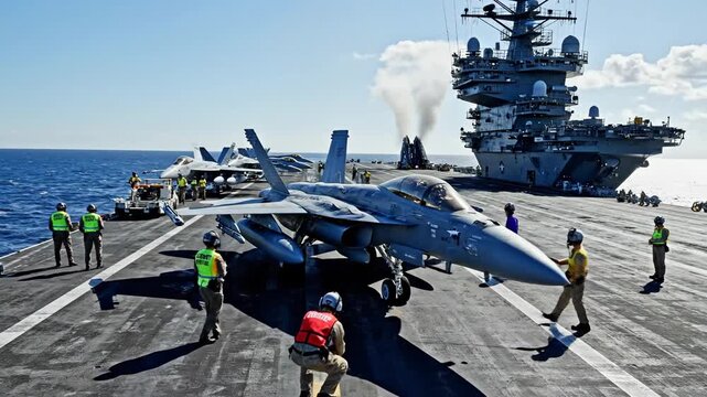 Jet on carrier deck ready for launch
