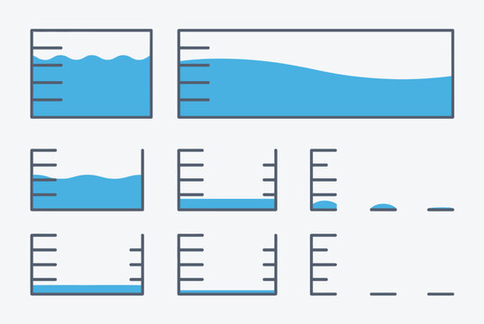 Blue Liquid Volume Measurement in Beakers and Containers Icon Set