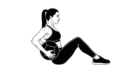 Woman Exercising with Medicine Ball Illustration.