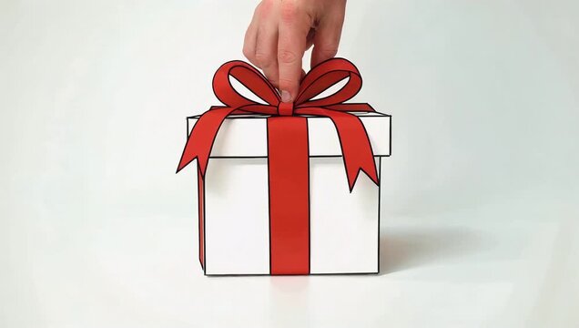 4K animated single line illustration of gift box with ribbon isolated on white background suitable motion graphics festive design holiday stock 