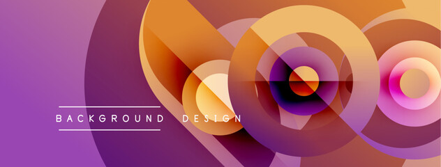 Fototapeta premium Abstract design features layered circles, vibrant purple, orange hues. Text reads background design. Modern, dynamic visual composition.