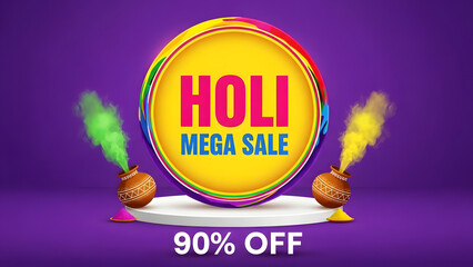 Vibrant holi mega sale advertisement with colorful pichkari and discount offer