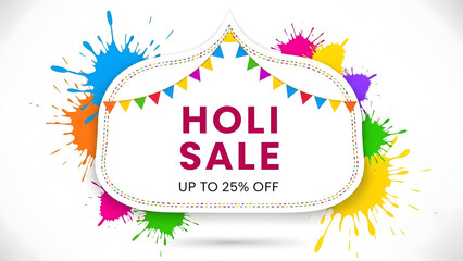 Obraz premium Vibrant holi sale advertisement with colorful paint splatters