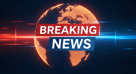 Breaking News banner concept. World Global TV news background design. Banner template for broadcast channels or internet tv. Vector illustration with 3d world globe on blue background.