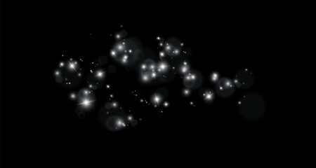 Light and white dust. Bokeh effect background . Christmas glowing dust background. Glowing light with confetti bokeh light. Crystal flare. dust background.