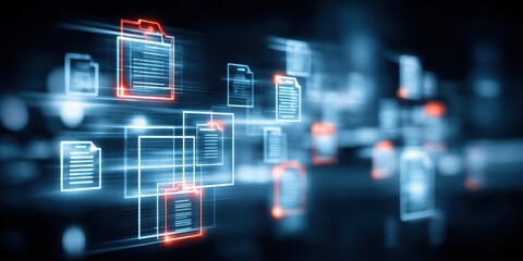 A sleek digital workspace where tax accounting finance business filing systems flow online with futuristic clarity