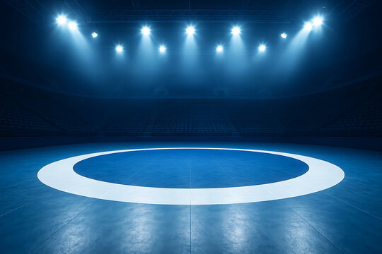 Spotlit Wrestling Mat in an Empty Arena