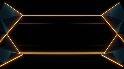 Futuristic 3D geometric banner, sharp polygonal shapes framing the edges