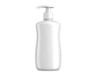 Empty Shampoo Bottle with Pump Dispenser, Front View, Cosmetic Packaging Mockup. PNG Format.