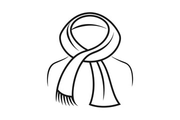 Simple black and white line drawing of a neck scarf isolated on white background