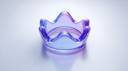 A translucent crown object, crafted from glass, showcasing blue and purple gradient on a white surface