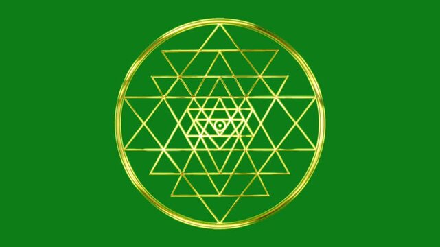 Golden Sri Yantra symbol on green background