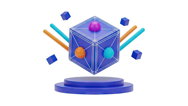 Abstract geometric shapes 3d render, floating elements on podium on transparent background - Powered by Adobe