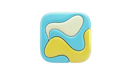 3D Abstract Swirl Shape Icon in Blue Yellow and Cream on transparent background