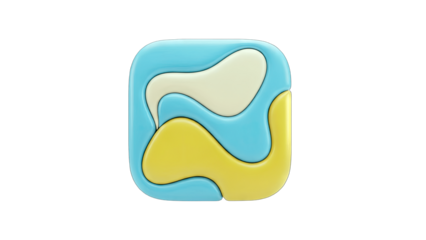 3D Abstract Swirl Shape Icon in Blue Yellow and Cream on transparent background