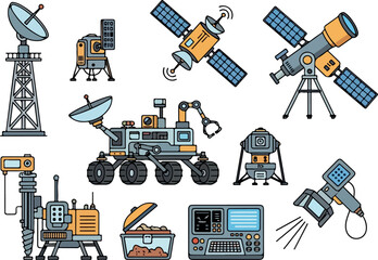 Space Exploration Icons Satellites, Rovers, Telescopes and Equipment © Chico Store