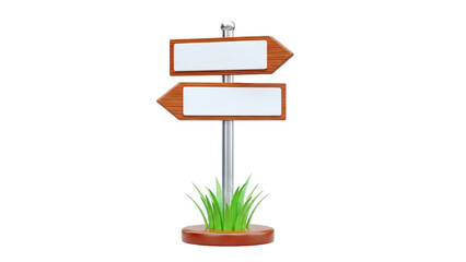 3D Blank Wooden Signpost with Grass on transparent background
