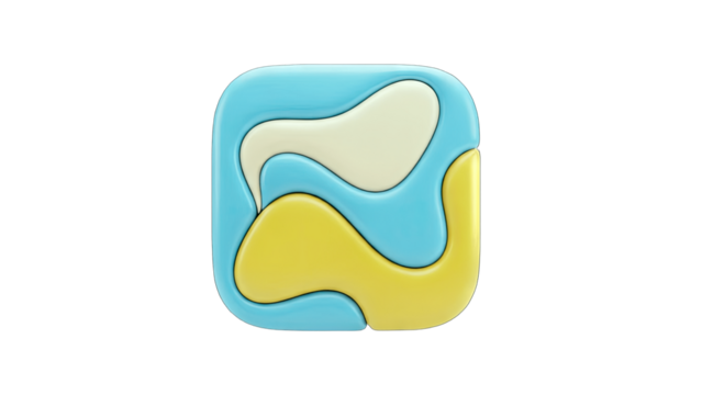 3D Abstract Swirl Shape Icon in Blue Yellow and Cream on transparent background - Powered by Adobe