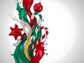 Christmas Ornaments with Artistic Paint Splashes and Gold Stars on Soft Gradient Background