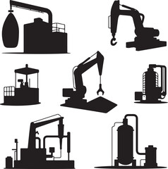 Collection of industrial machinery and heavy equipment silhouettes