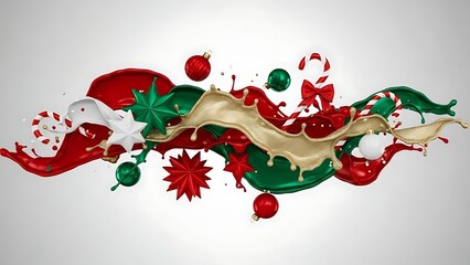 Christmas Ornaments with Artistic Paint Splashes and Gold Stars on Soft Gradient Background