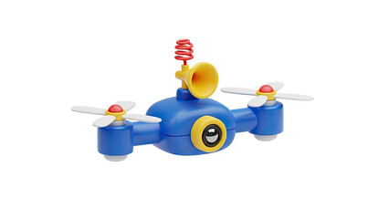 3D Cartoon Drone with Camera and Horn on transparent background