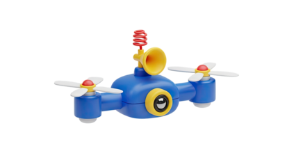 3D Cartoon Drone with Camera and Horn on transparent background