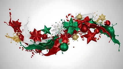 Christmas Ornaments with Artistic Paint Splashes and Gold Stars on Soft Gradient Background