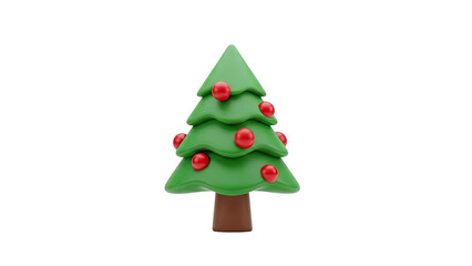 3D Christmas Tree with Red Ornaments on transparent background